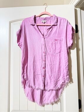 Umgee Lightweight Pinkish Oversized Button-Up Shirt NWOT. PTP 21